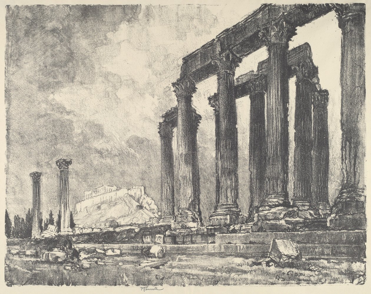 从朱庇特神庙看卫城，雅典，1913年。 作者 约瑟夫·彭内尔