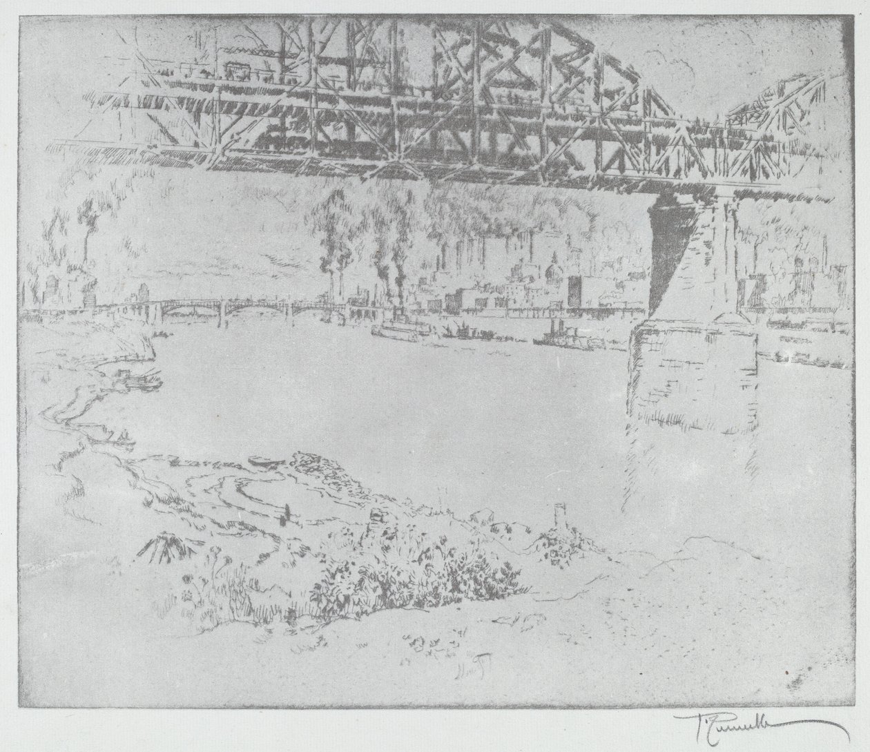 圣路易斯的城市大桥[底部]，1919年或之后。 作者 约瑟夫·彭内尔