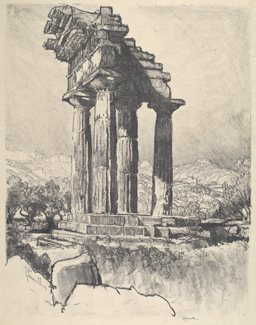 卡斯托尔和波卢克斯的柱子，Girgenti，1913年。 作者 约瑟夫·彭内尔