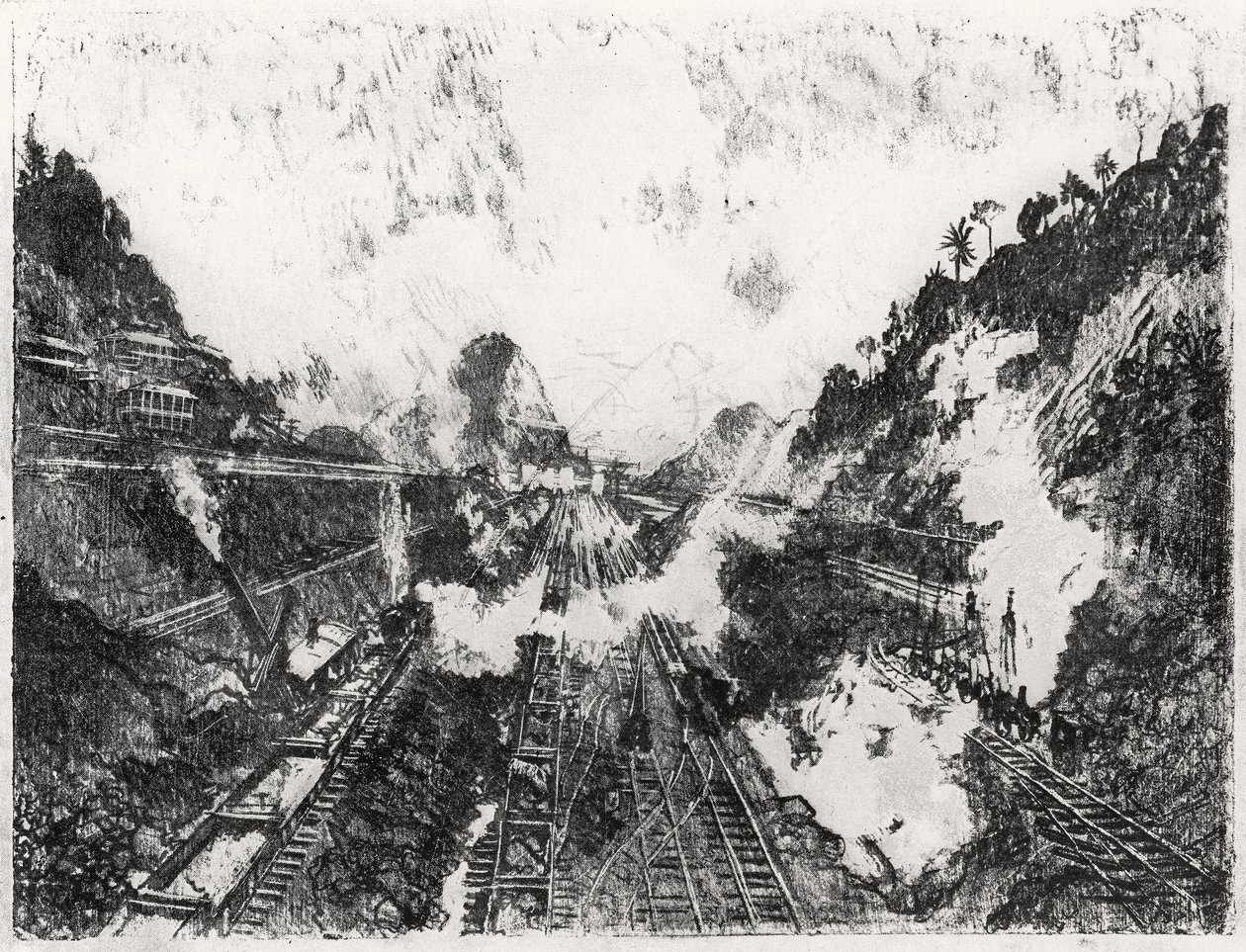 1912年约瑟夫·彭奈尔（Joseph Pennell）的“巴拿马运河”（The Panama Canal）第十七板（Anpen Hill） 作者 约瑟夫·彭内尔