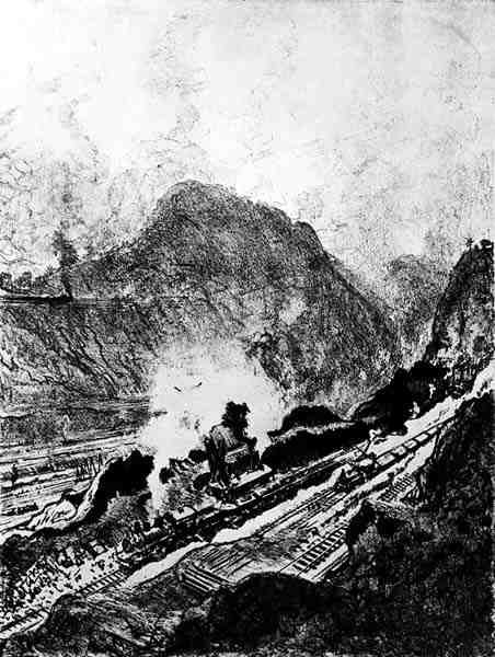 来自库莱布拉的切割，1912年Joseph Pennell在巴拿马运河的第十三板（木炭在纸上） 作者 约瑟夫·彭内尔