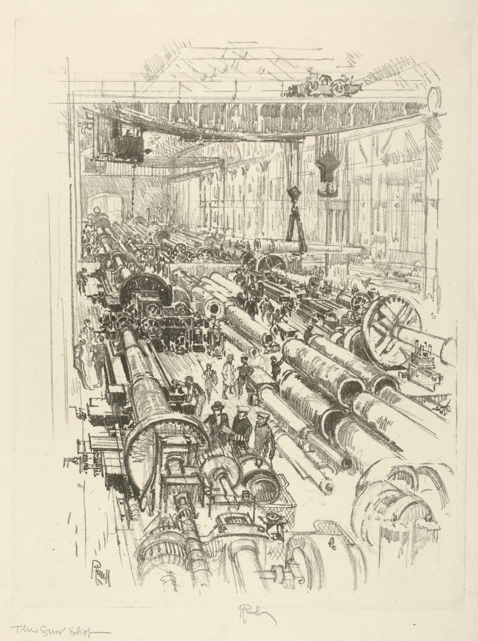 英国战争系列：W.441。枪店，1916年 作者 约瑟夫·彭内尔