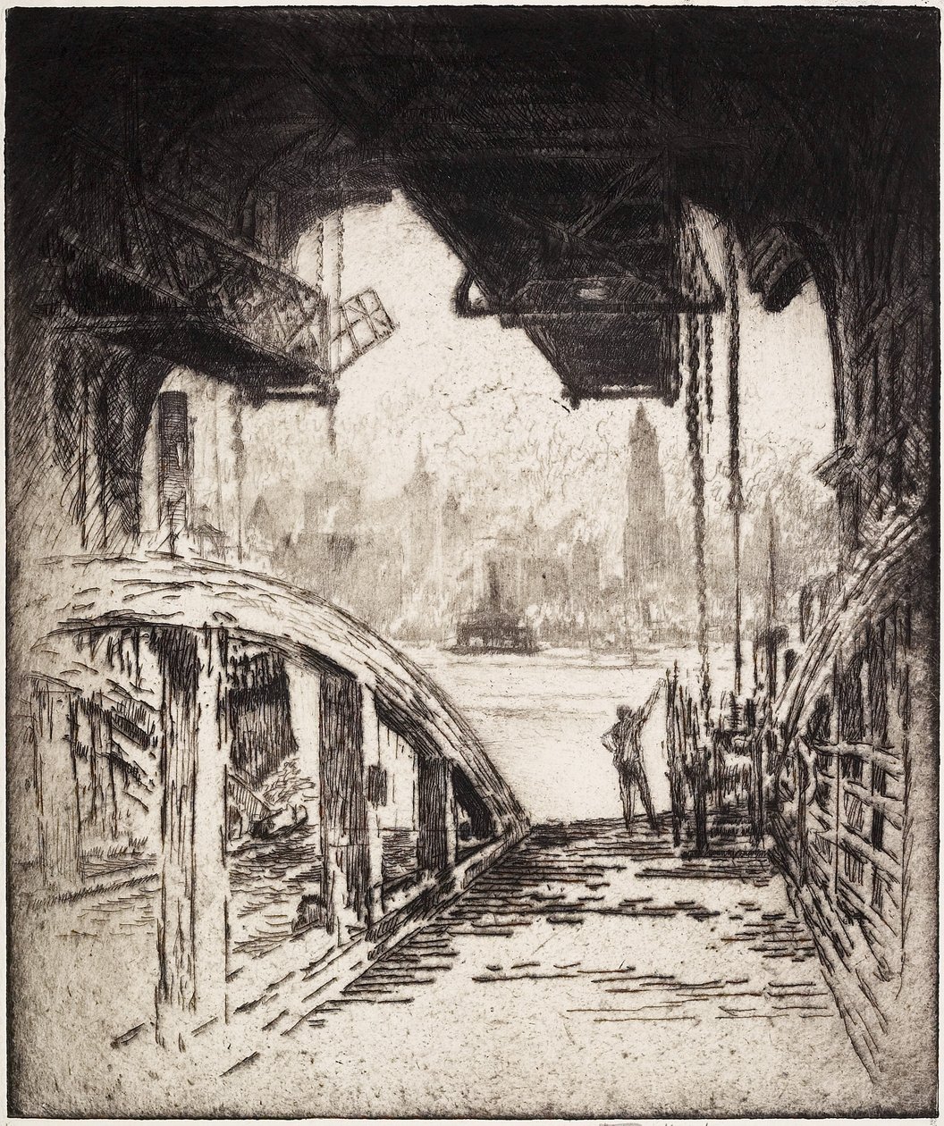 渡轮屋; 1919年泽西城边的Cortland Street Ferry 作者 约瑟夫·彭内尔