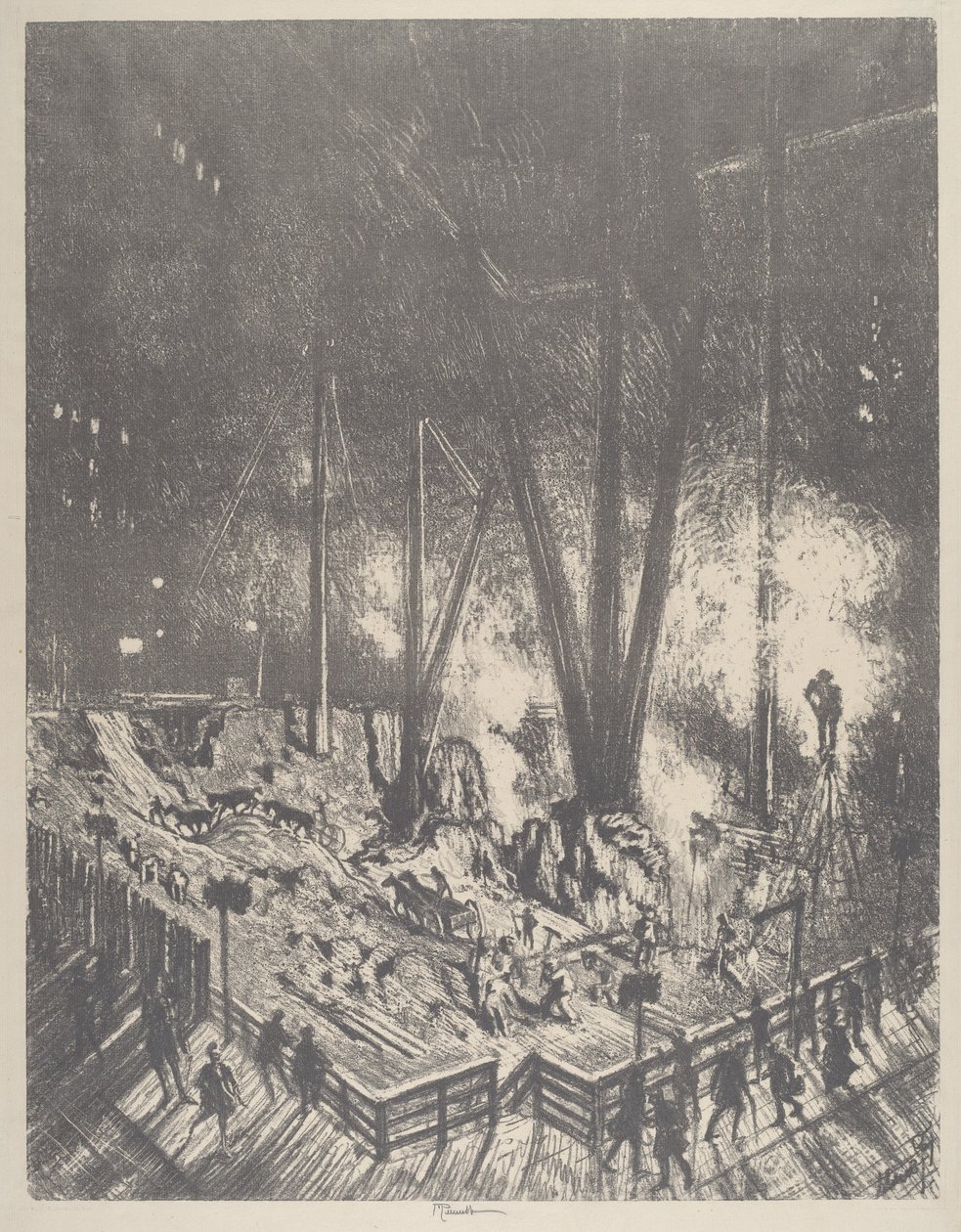 地基，建造摩天大楼，1910年。 作者 约瑟夫·彭内尔