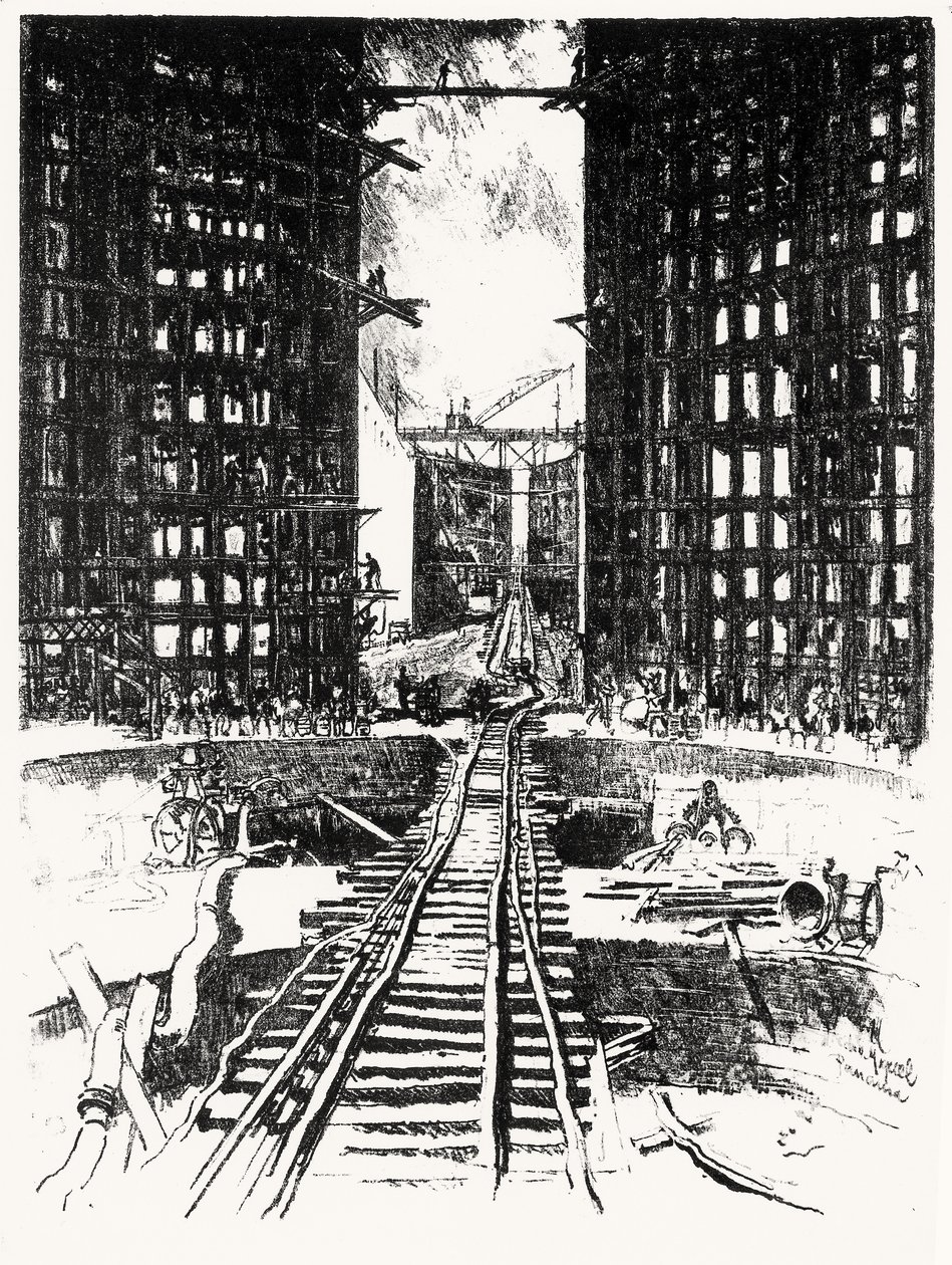 佩德罗·米格尔的盖茨，1912年由约瑟夫·彭内尔（Joseph Pennell）在巴拿马运河的十九号板块（木炭纸上） 作者 约瑟夫·彭内尔