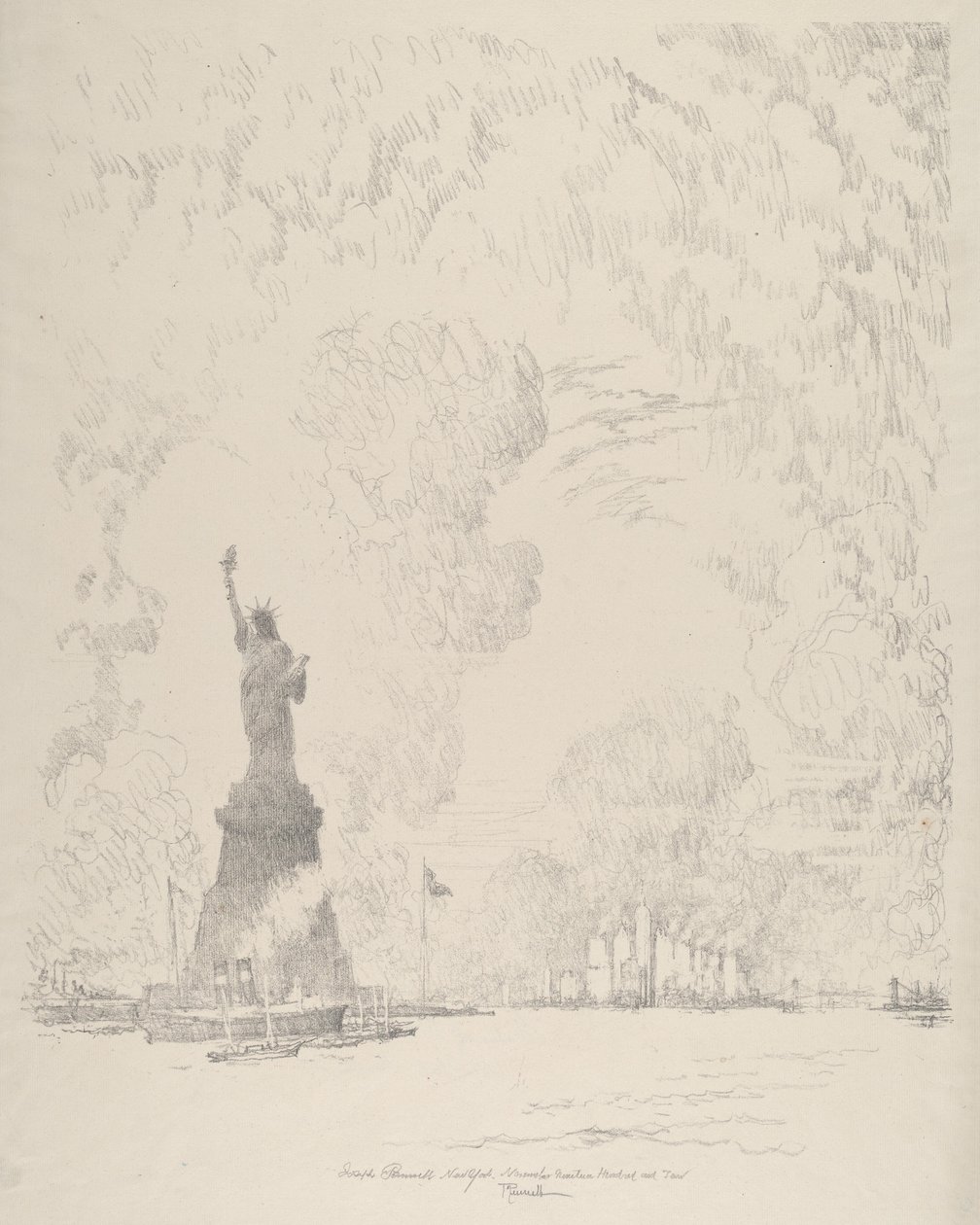 雕像，纽约湾，1910年。 作者 约瑟夫·彭内尔