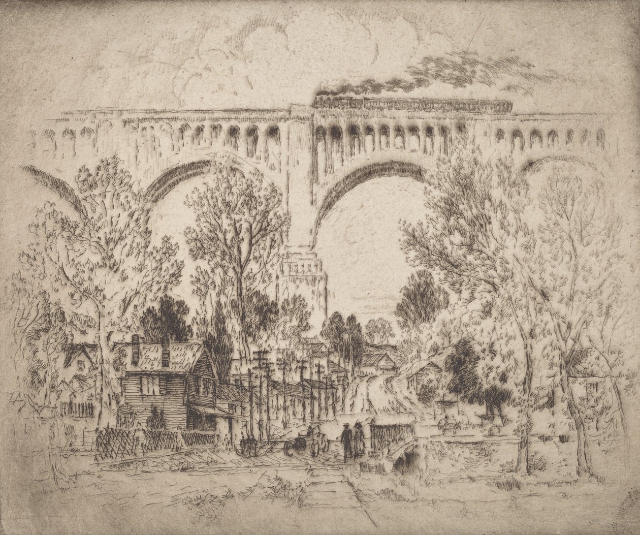 高架桥，D., L. & W. at Nicholson, Pa., 1919。 作者 约瑟夫·彭内尔