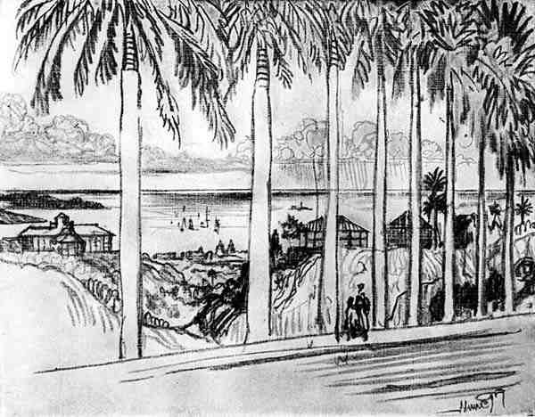 查看从Ancon山，从巴拿马运河的XXV板由Joseph Pennell，1912年（纸上的木炭） 作者 约瑟夫·彭内尔