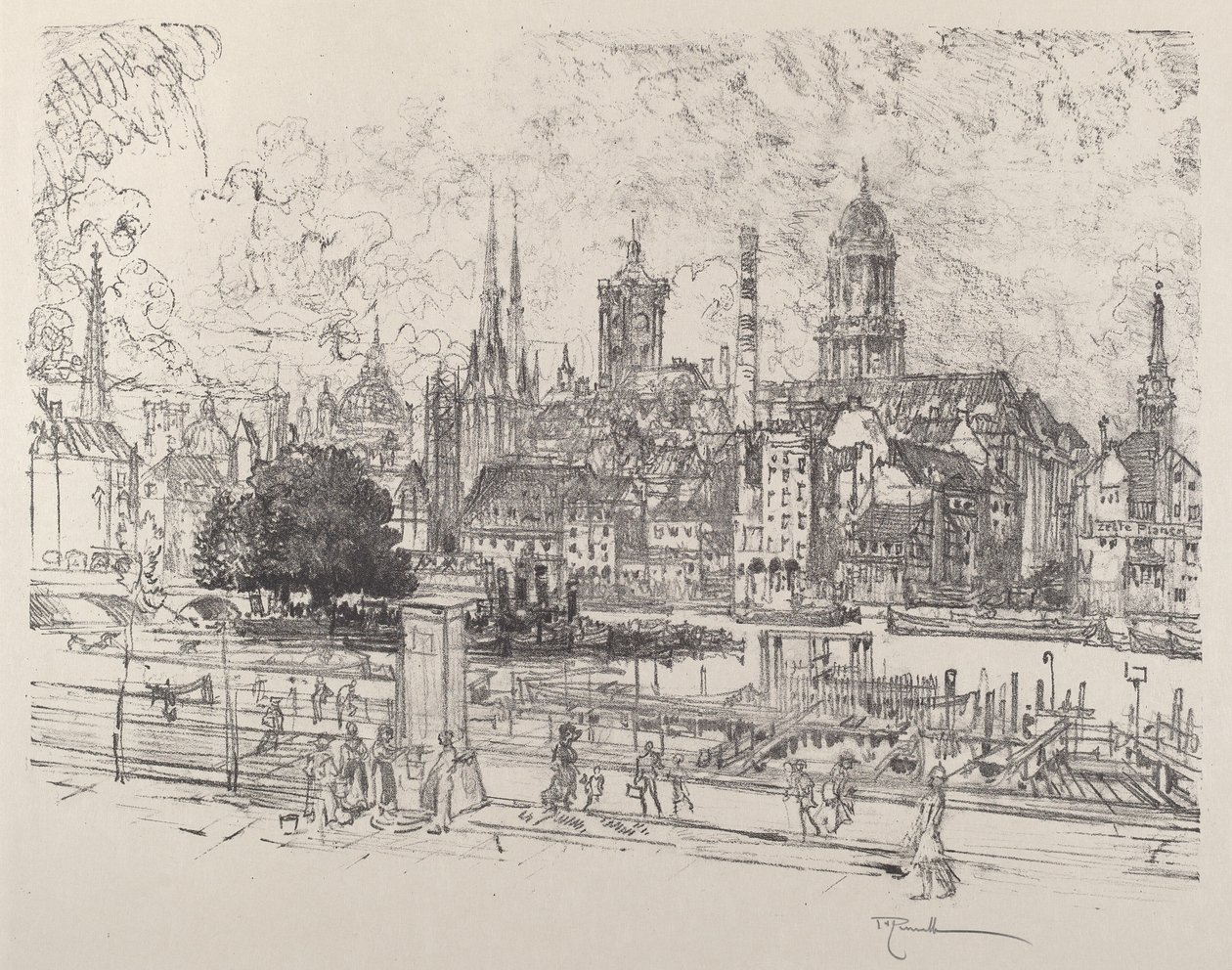施普雷河上的风景，柏林，1921年。 作者 约瑟夫·彭内尔