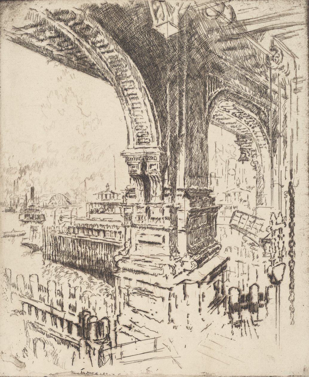在渡口内，纽约科特兰特街，1919年。 作者 约瑟夫·彭内尔