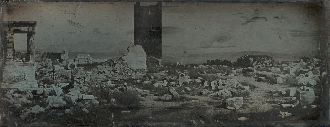 废墟和前景，雅典卫城，1842年。 作者 Joseph Philibert Girault De Prangey
