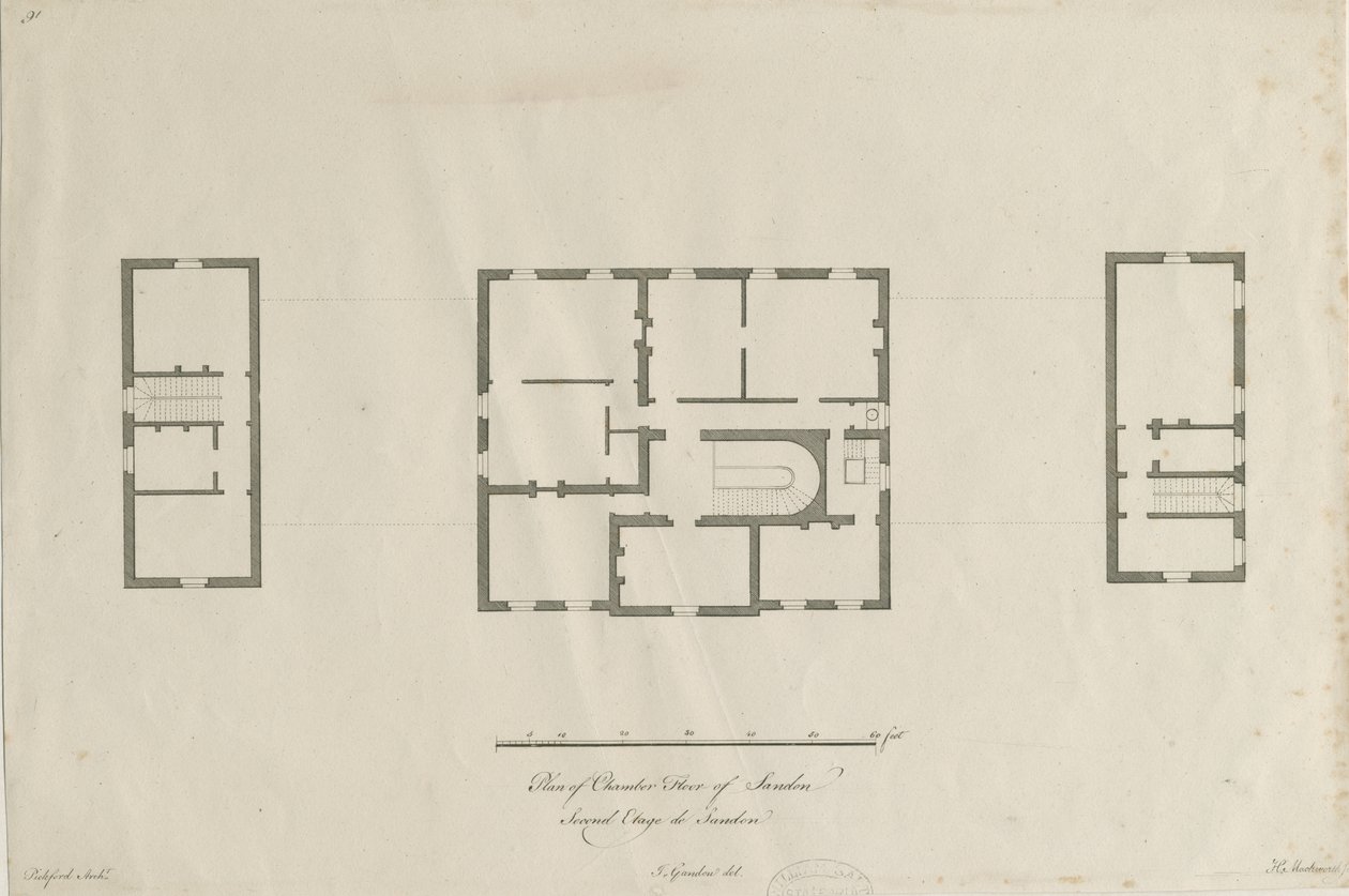 Sandon Hall-会议厅楼层平面图：版画，nd [1769-1771]（印刷） 作者 约瑟夫·皮克福德
