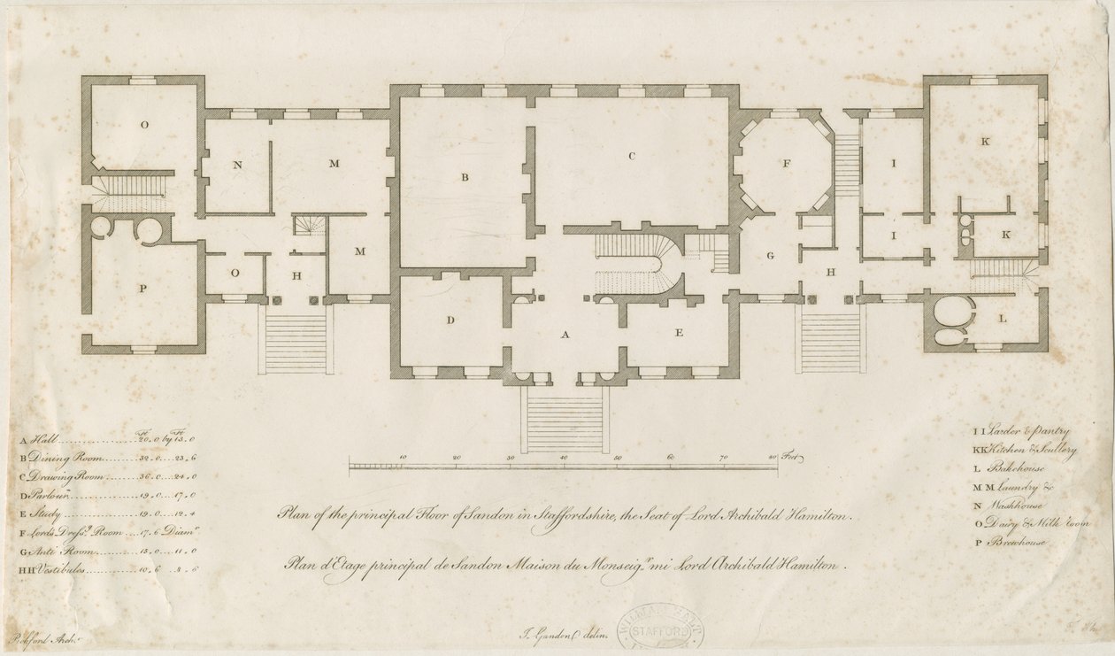 Sandon Hall-主楼层平面图：版画，nd [1769-1771]（印刷） 作者 约瑟夫·皮克福德