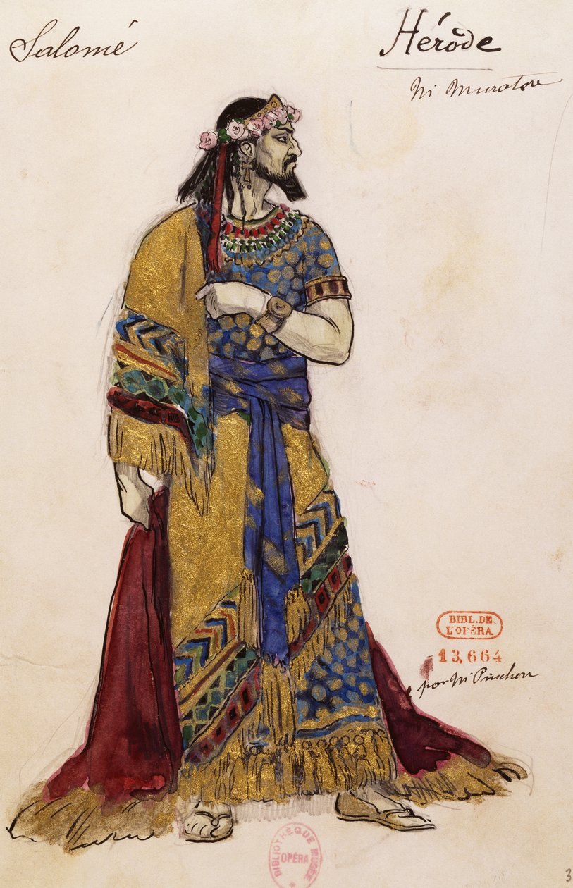 希律-安提帕（Herod Antipas），约瑟夫-波菲-品尚（1871-1953 年）为理查德-施特劳斯（1864-1949 年）的《莎乐美》所作的草图，5 月 3 日在巴黎加尼叶歌剧院上演 作者 约瑟夫·波菲里·平雄