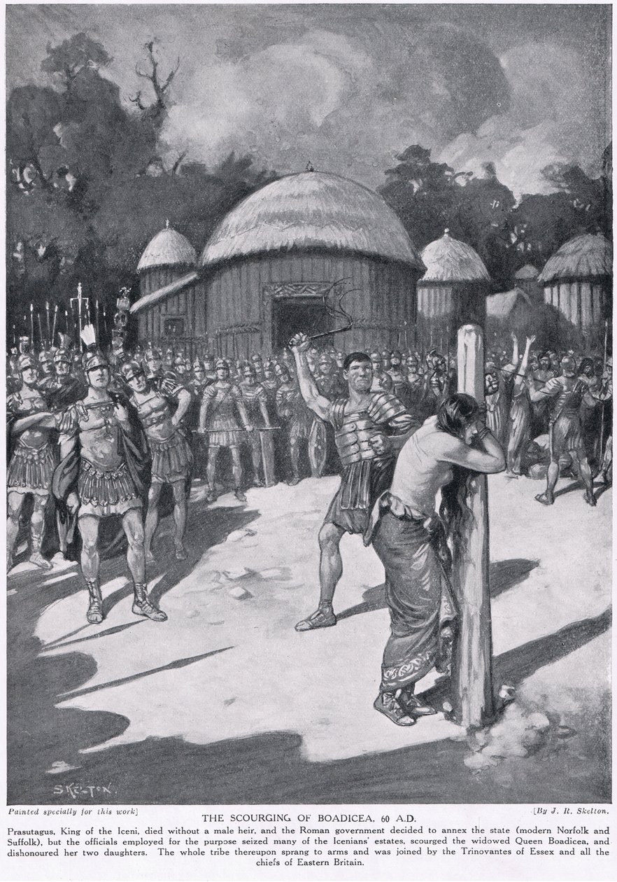 博阿迪西亚的鞭打，来自&39;哈钦森的国家历史&39;，c.1910 作者 约瑟夫·拉特克利夫·斯凯尔顿