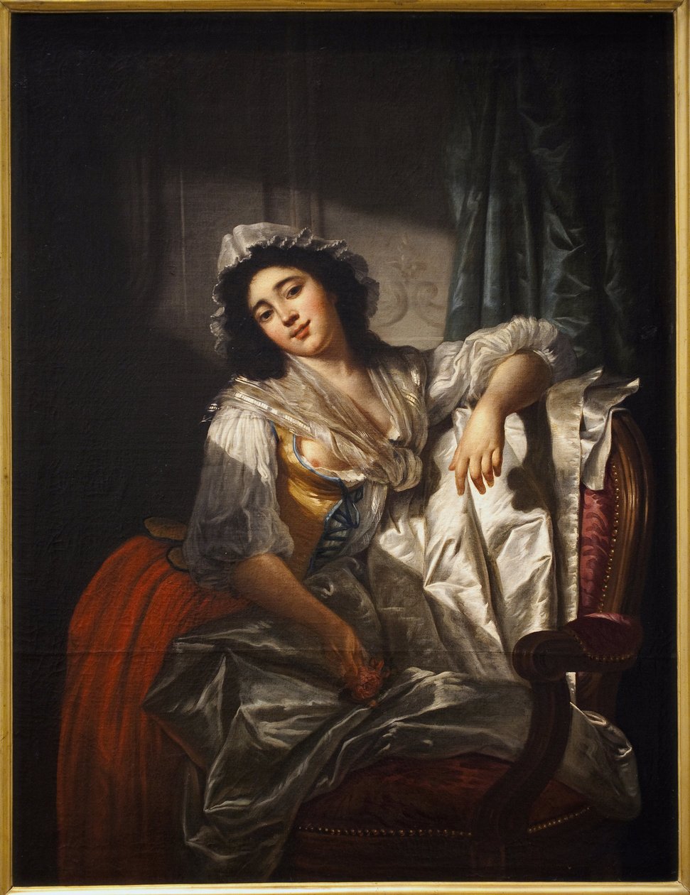 塞米特夫人的肖像或玫瑰和纽扣。约瑟夫-罗克（1754-1847）的画作，1788年左右的布面油画。法国艺术 作者 约瑟夫·罗克斯