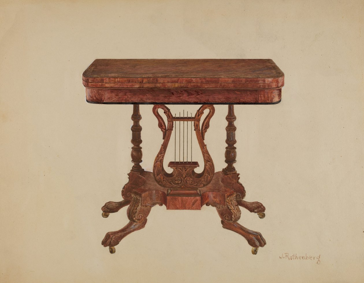 桌子上的Lyre Pedestal，1936年。 作者 约瑟夫·罗森伯格