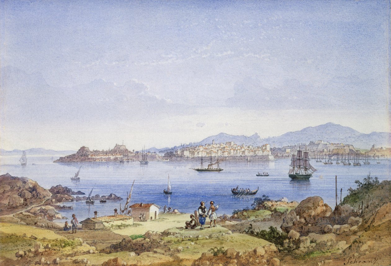 来自维多岛的科孚岛，1845年（纸上铅笔） 作者 约瑟夫·施兰兹