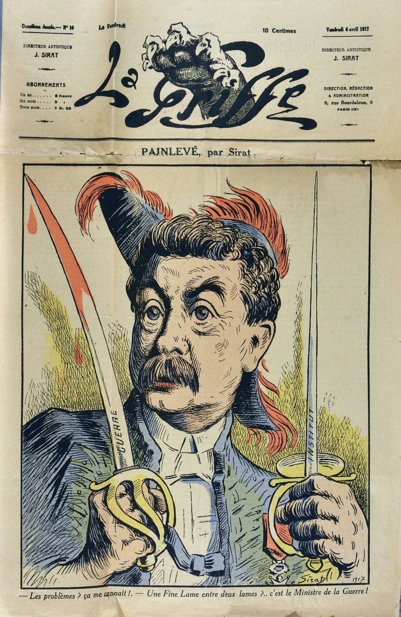 法国数学家和政治家Paul Painleve（1863-1933）的肖像，由Sirat dan "La Griffe "于1917年绘制的漫画。 作者 约瑟夫·西拉特