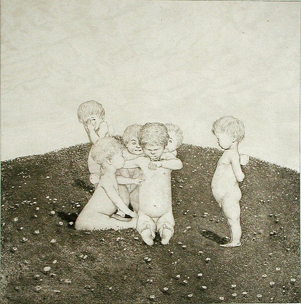在草地上玩耍的小天使（雕版画） 作者 约瑟夫·乌尔