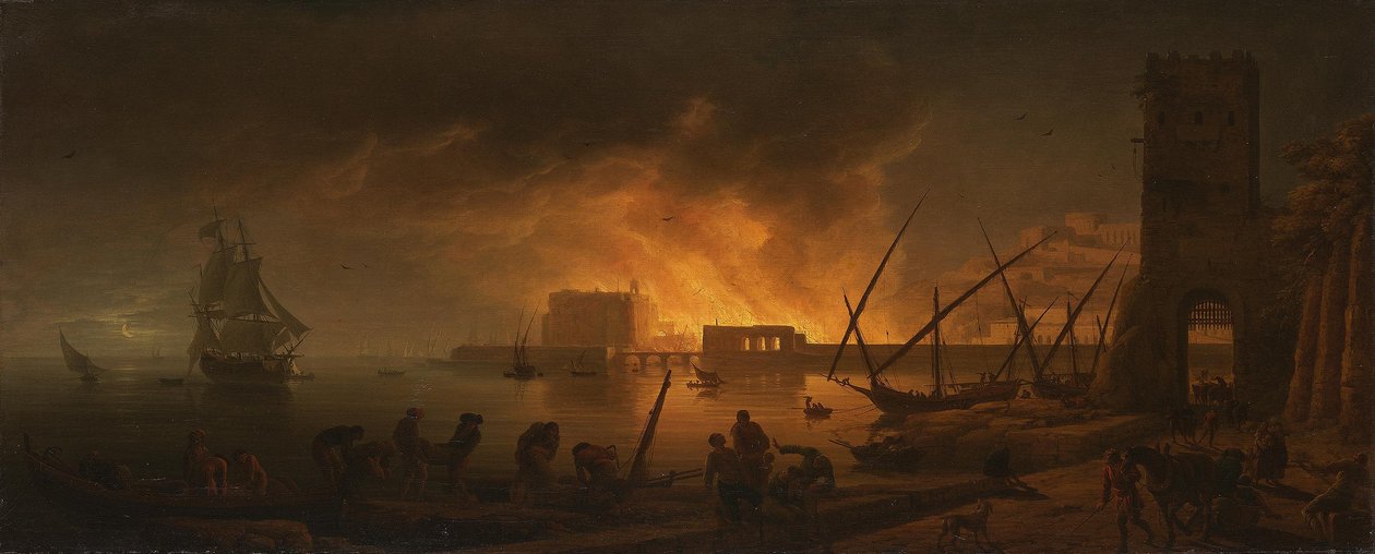 海港夜间的火灾，1748 年 作者 约瑟夫·韦尔内特