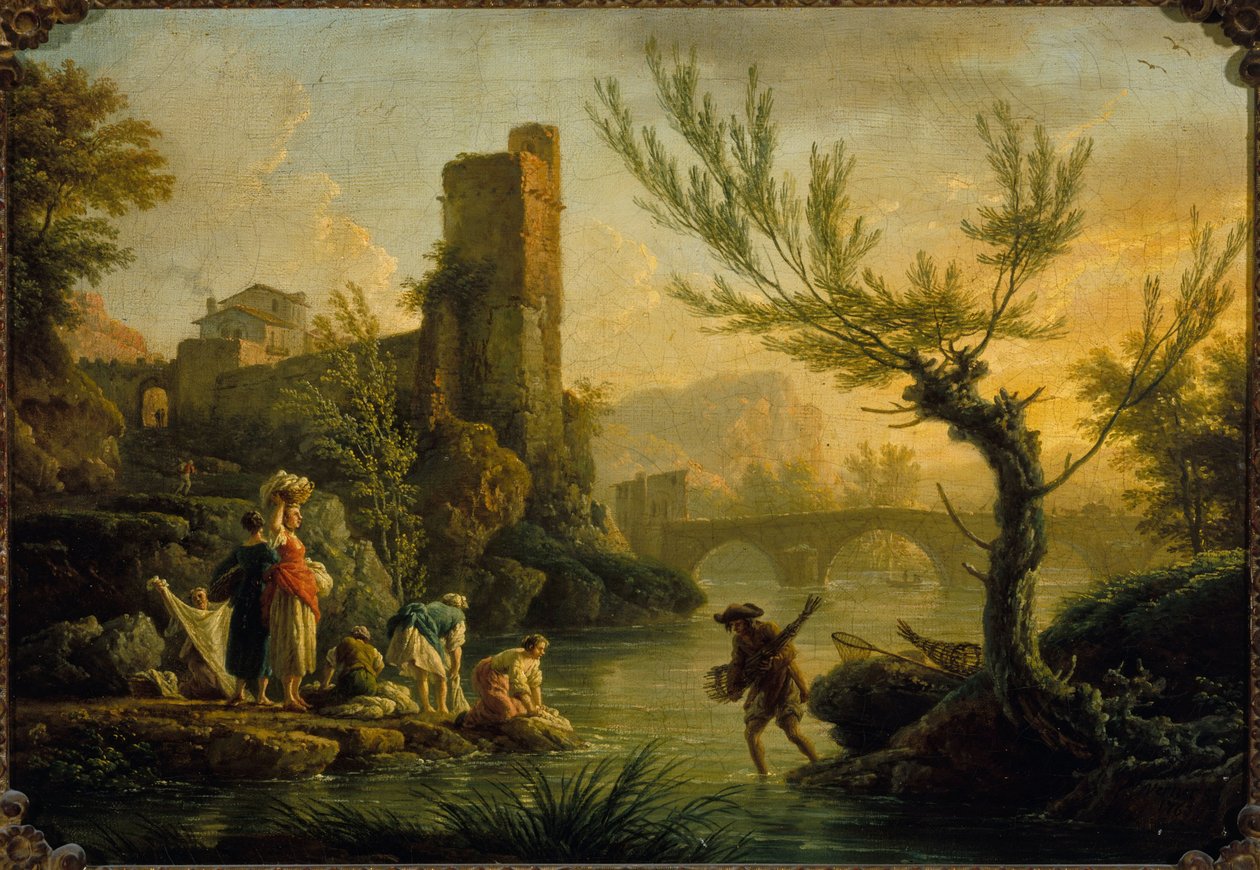 有洗衣女工的风景，1763 年（布面油画） 作者 约瑟夫·韦尔内特