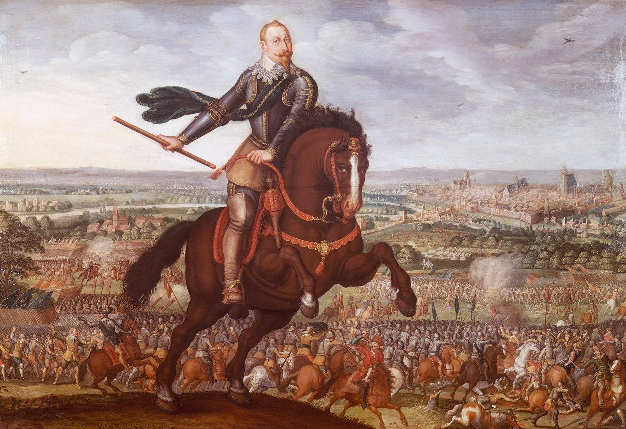 瑞典的古斯塔夫二世-阿道夫于1631年在布赖滕费尔德战役中，由让-雅克-瓦尔特绘制，三十年战争，德国 作者 约瑟夫·沃尔特