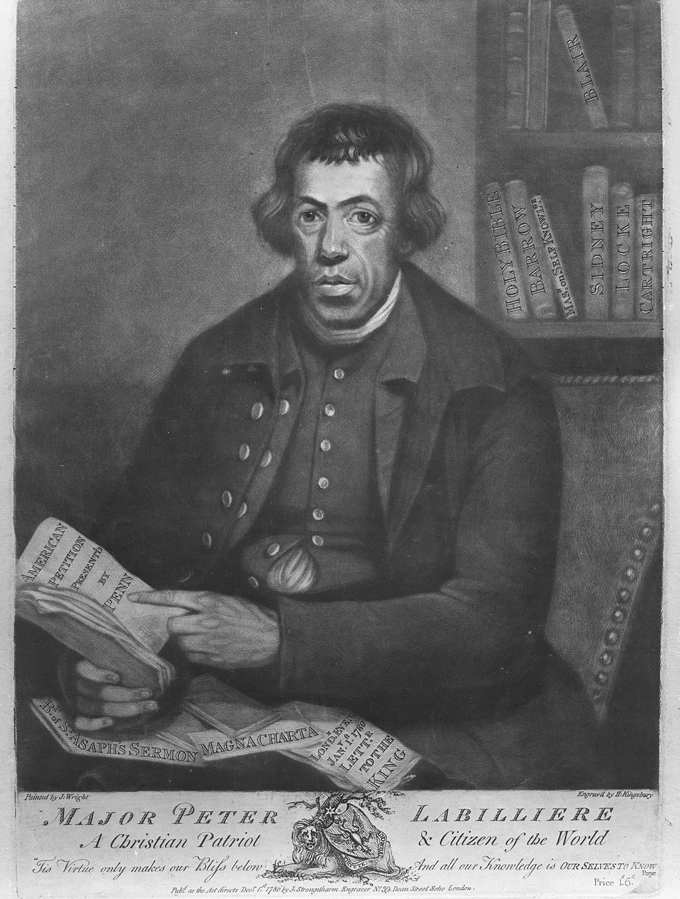 主要的Peter Labilliere，由Henry Kingsbury蚀刻，1780年（蚀刻和mezzotint） 作者 约瑟夫·赖特