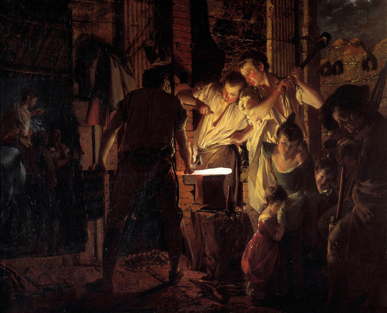 德比的约瑟夫·赖特 (Joseph Wright) (1734-1797) 1771 年画作 18 世纪的 Atelier de marechal ferrant。 0,99x1,25 m 德比，德比博物馆 作者 德比的约瑟夫·赖特