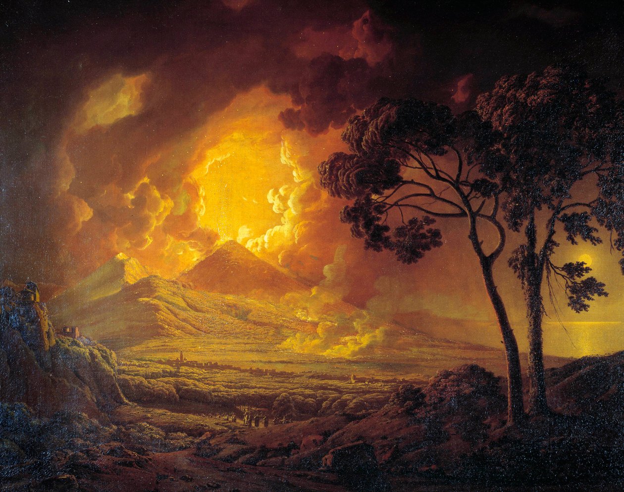 维苏瓦火山喷发与游行中的圣一月门头 德比的约瑟夫·赖特 (1734-1797) 绘画 18 世纪莫斯科，普希金博物馆 作者 德比的约瑟夫·赖特