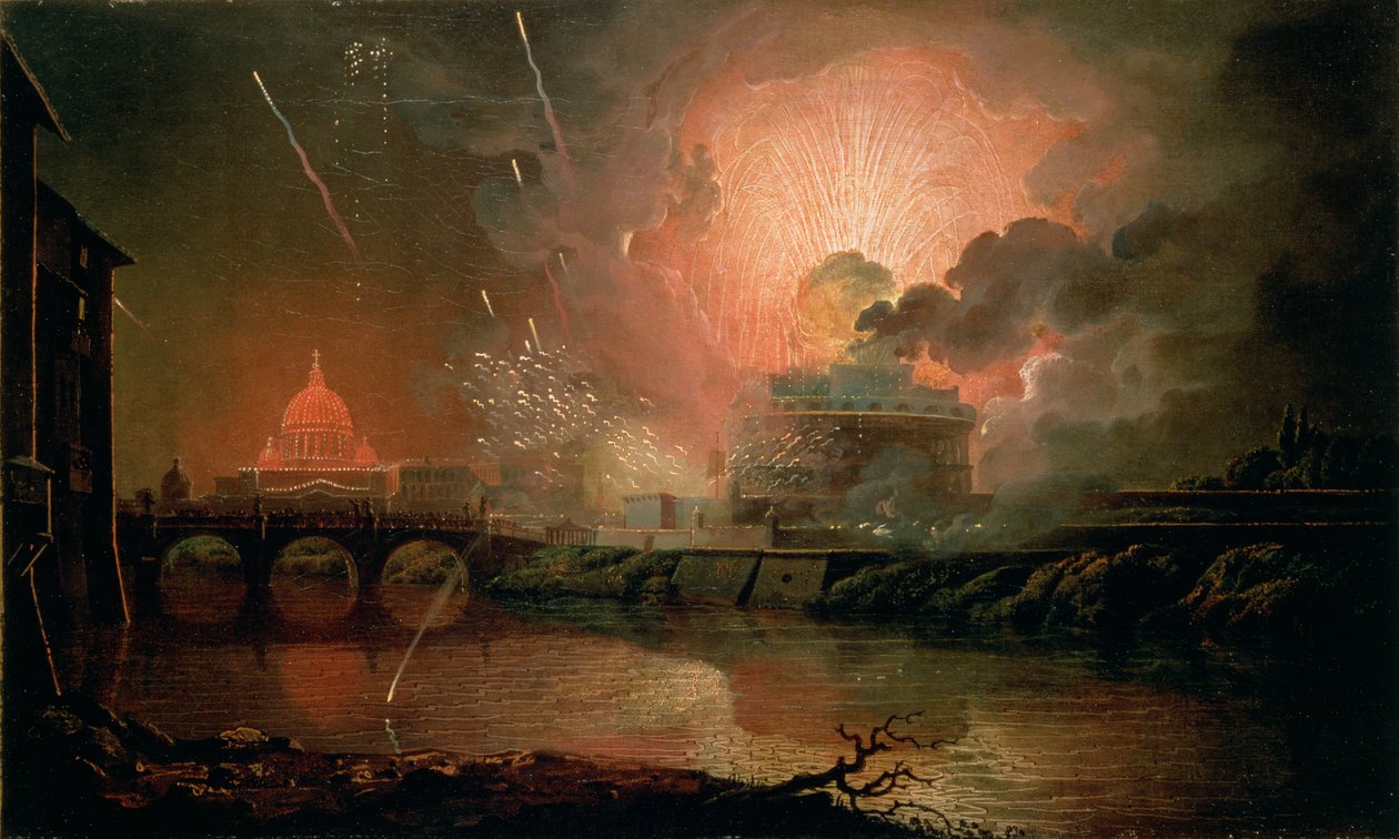 1774-1778年在圣安杰洛城堡举行焰火表演 作者 德比的约瑟夫·赖特