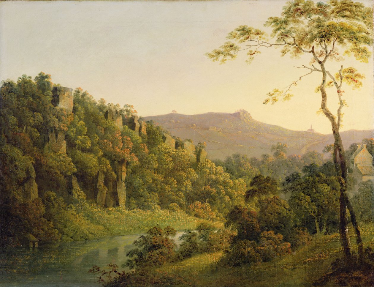 马特洛克戴尔（Matlock Dale）中的风景，望向黑岩悬崖，约1780-5年（布面油画） 作者 德比的约瑟夫·赖特