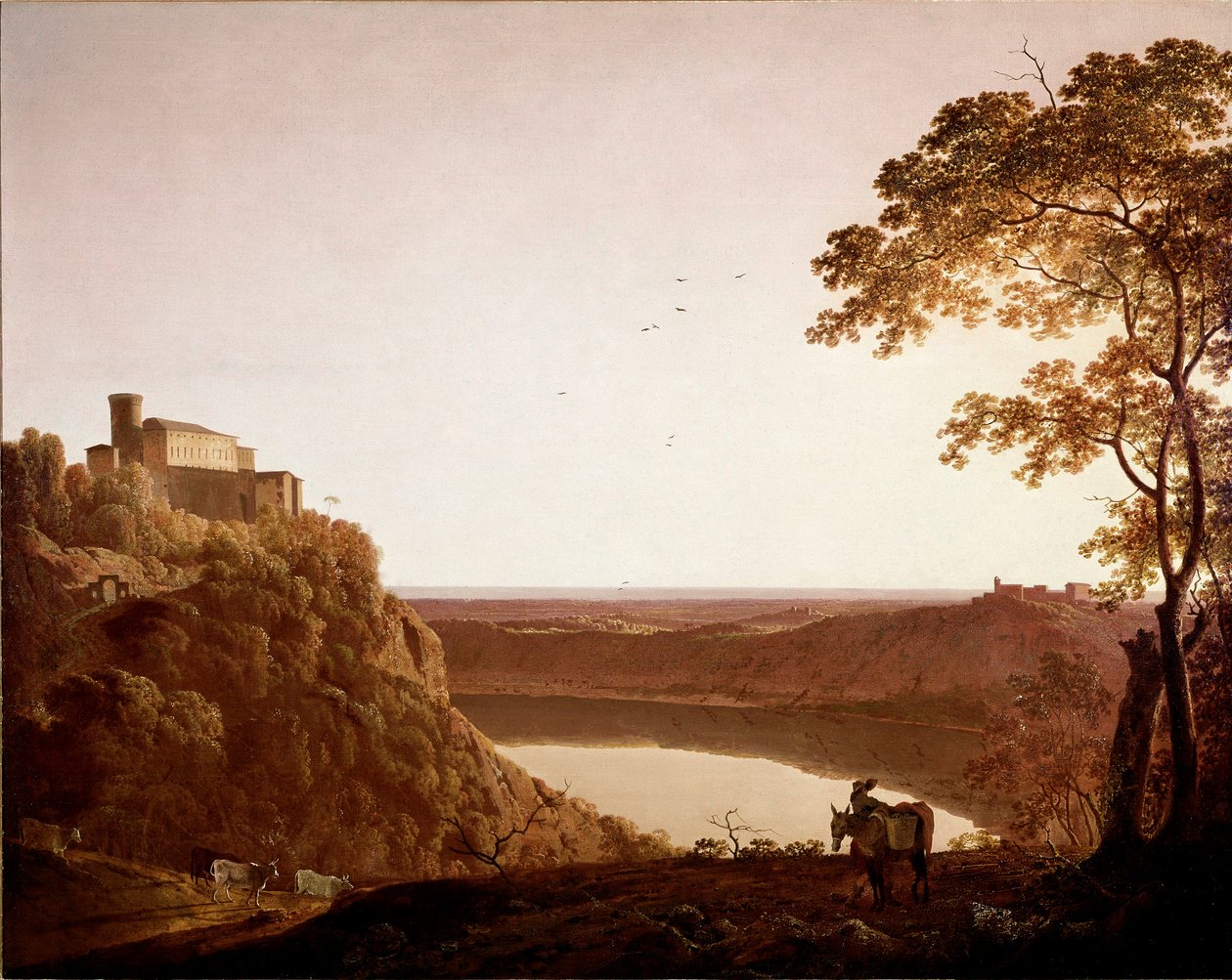 黄昏时分的内米湖景观 德比的 Joseph Wright dit Wright (1734-1797) 的画作 作者 德比的约瑟夫·赖特