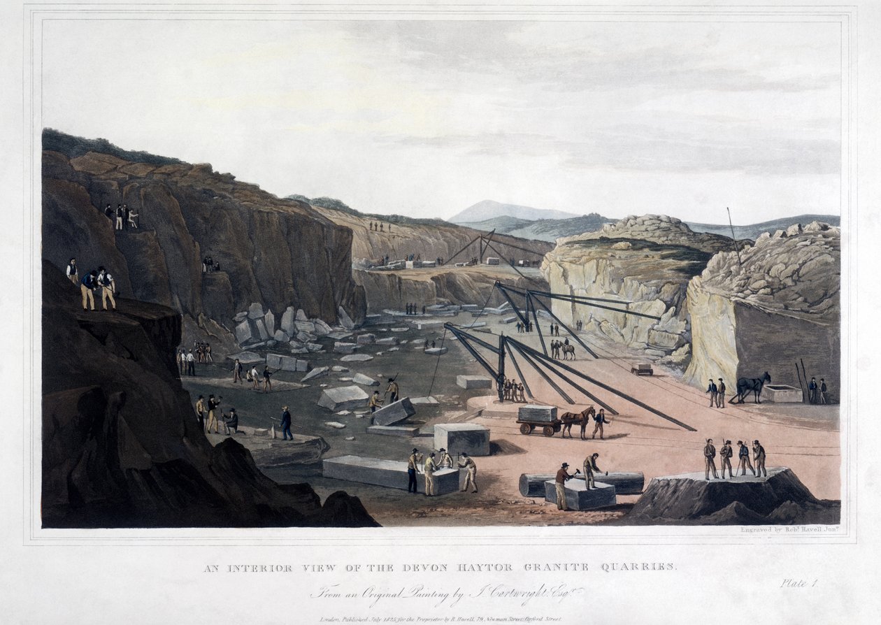Devon Haytor花岗岩采石场的内部视图，由Robert Havell（1793-1878）1825年刻（彩色aquatint） 作者 约瑟夫·卡特赖特之后