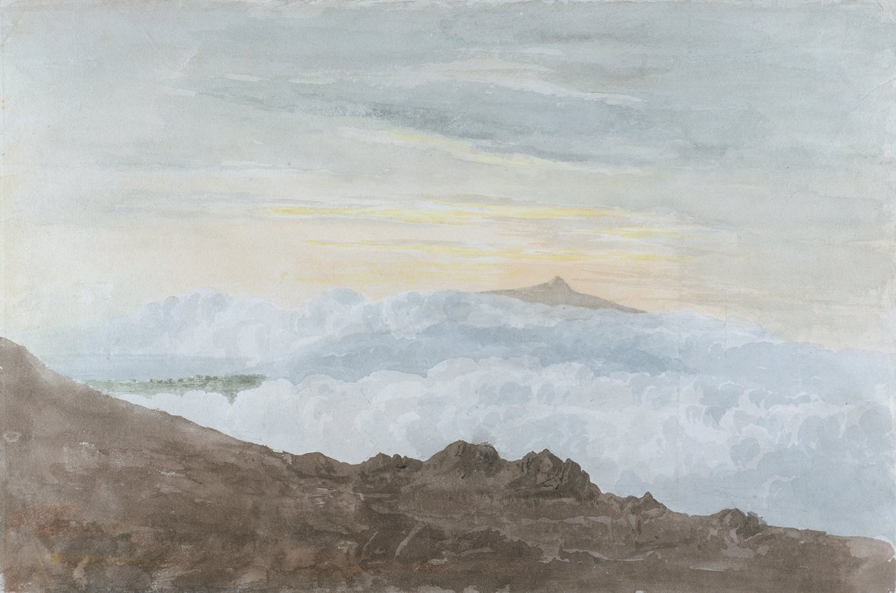 云的山地景观，c.1803（在编织纸上的石墨wc） 作者 约书亚·克里斯塔尔（Joshua Cristall）