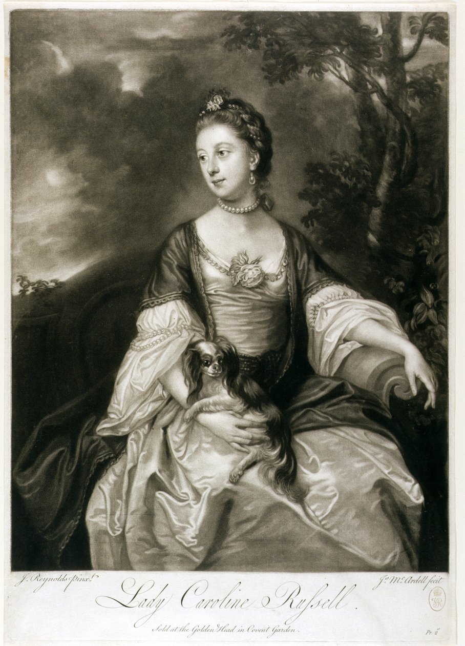 Lady Caroline Russell，由James McArdell（c.1729-65）（mezzotint）刻。 作者 约书亚·雷诺兹（Joshua Reynolds）