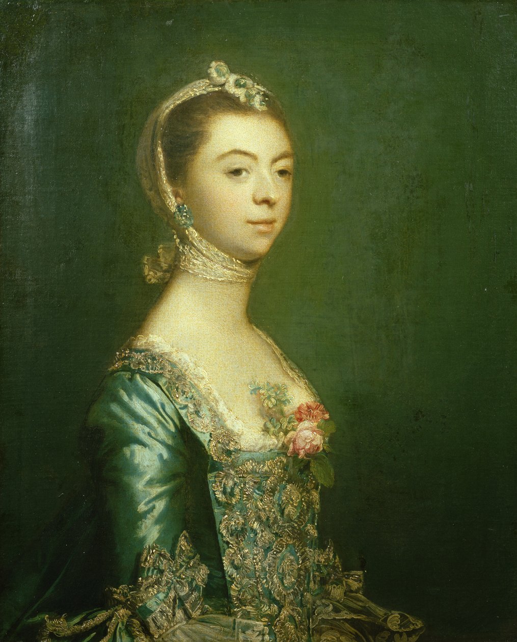 北方女士身穿蓝色和白色连衣裙，1757年 作者 约书亚·雷诺兹（Joshua Reynolds）