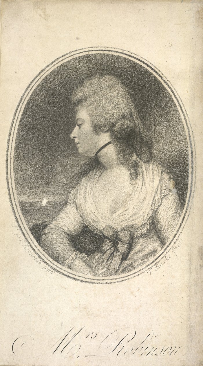 罗宾逊夫人玛丽-罗宾逊（Mary Robinson），生于达比（Darby），又名佩迪塔（Perdita，1758-1800 年）。英国女演员、诗人和小说家。英国国王乔治四世的第一位公开情妇，当时他还是威尔士亲王。肖像，取材于约书亚-雷诺兹爵士。 作者 约书亚（之后）雷诺兹