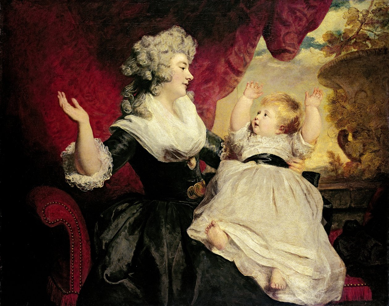 德文郡公爵夫人乔治安娜和她的幼女乔治安娜-卡文迪什女士（布面油画 作者 约书亚·雷诺兹（Joshua Reynolds）