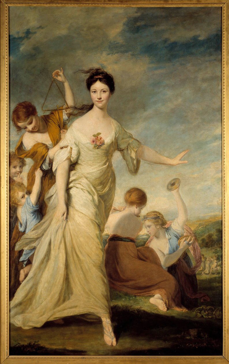 Portrait of Madame Hale in Euphrosyn Madame John Hale interpreting Euphrosyn, the Grace of Joy in Greek mythology. Painting by Joshua Reynolds (1723-1792) 1762-1764. Dim. 236 x 146 cm. Private collection - Mrs Hale as Euphrosyne. 1776. Oil on canvas. Leeds 作者 约书亚·雷诺兹（Joshua Reynolds）