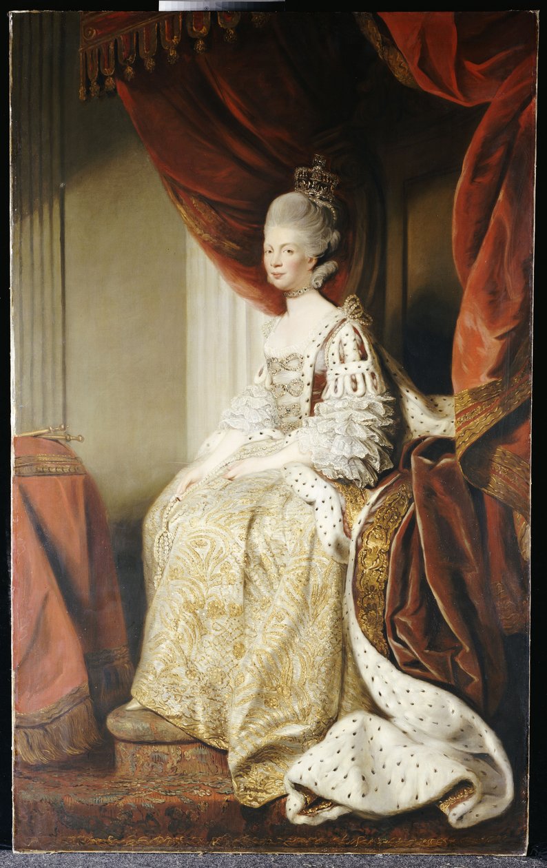 夏洛特皇后肖像，全长，坐在国家长袍 作者 约书亚·雷诺兹（Joshua Reynolds）