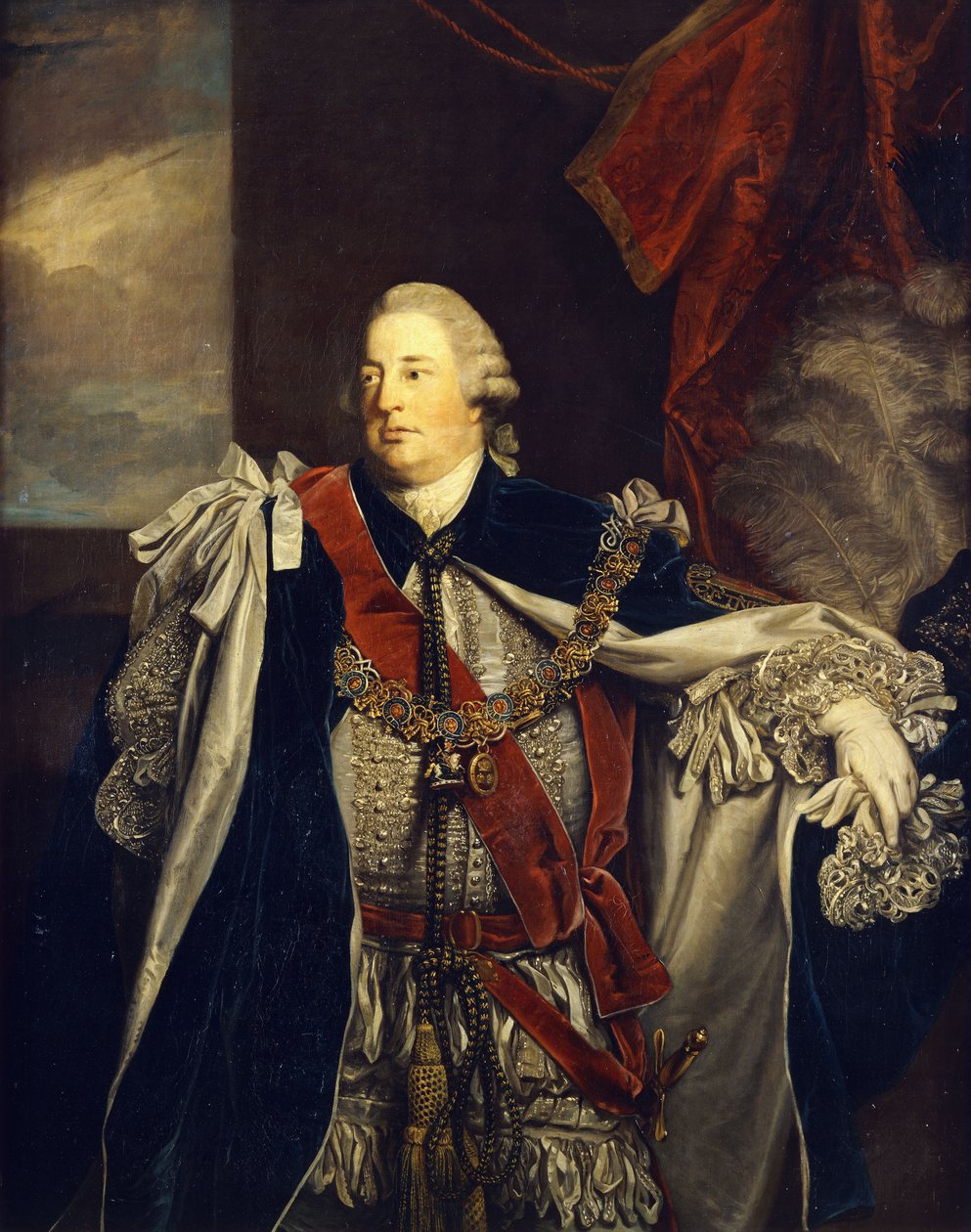 坎伯兰公爵威廉·奥古斯都（William Augustus）的肖像，长四分之三，站在袜带长袍中， 作者 约书亚·雷诺兹（Joshua Reynolds）