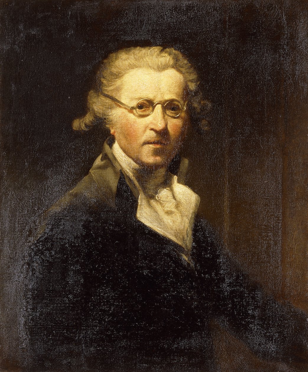 半身着橄榄绿色外套的艺术家肖像，戴眼镜， 作者 约书亚·雷诺兹（Joshua Reynolds）