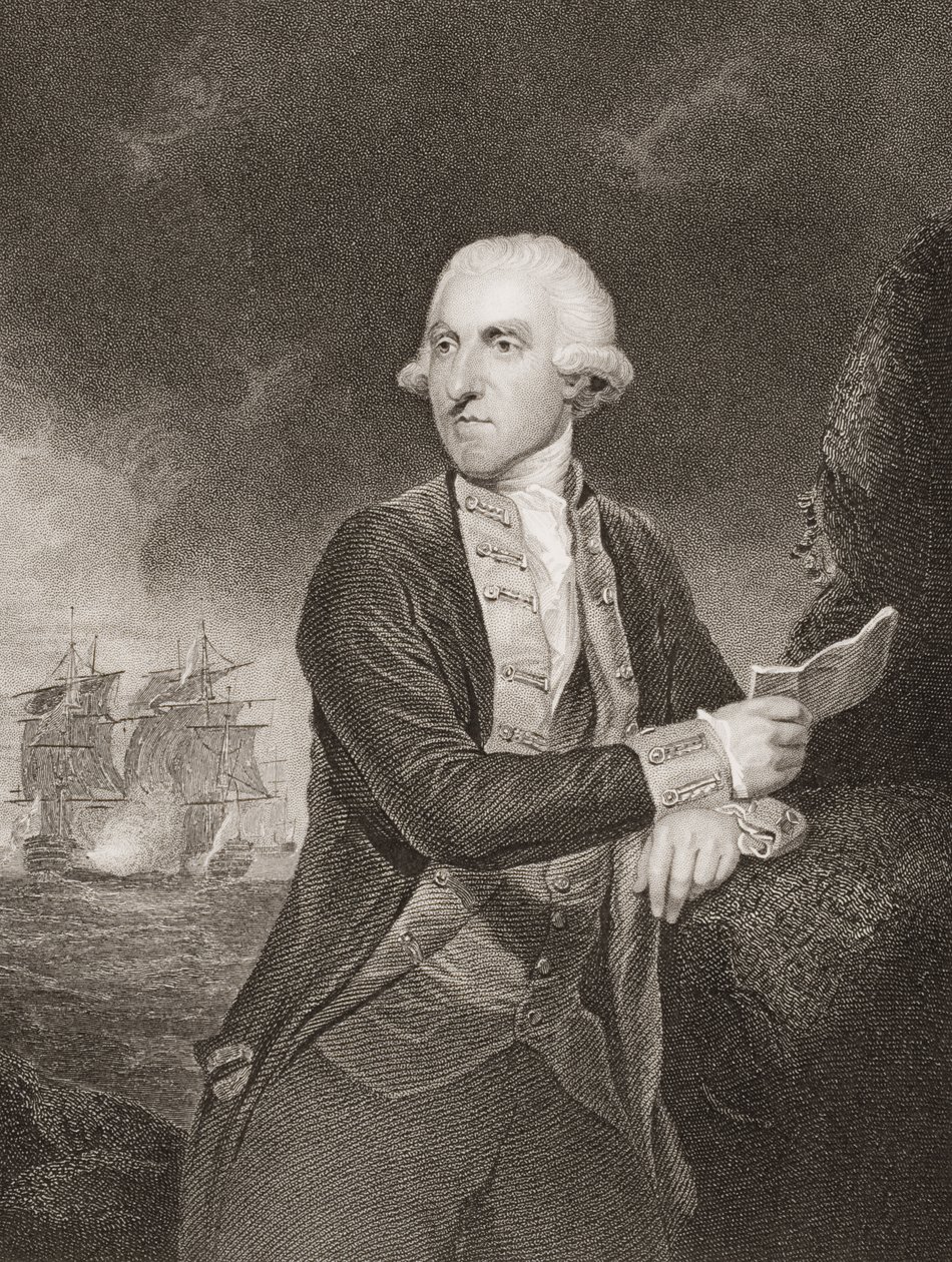 塞缪尔·胡德（Samuel Hood），第一个胡德山（Viscount Hood），来自Lieut的“英格兰海上和陆地战役”的插图。威廉姆斯上校（雕刻） 作者 约书亚·雷诺兹（Joshua Reynolds）