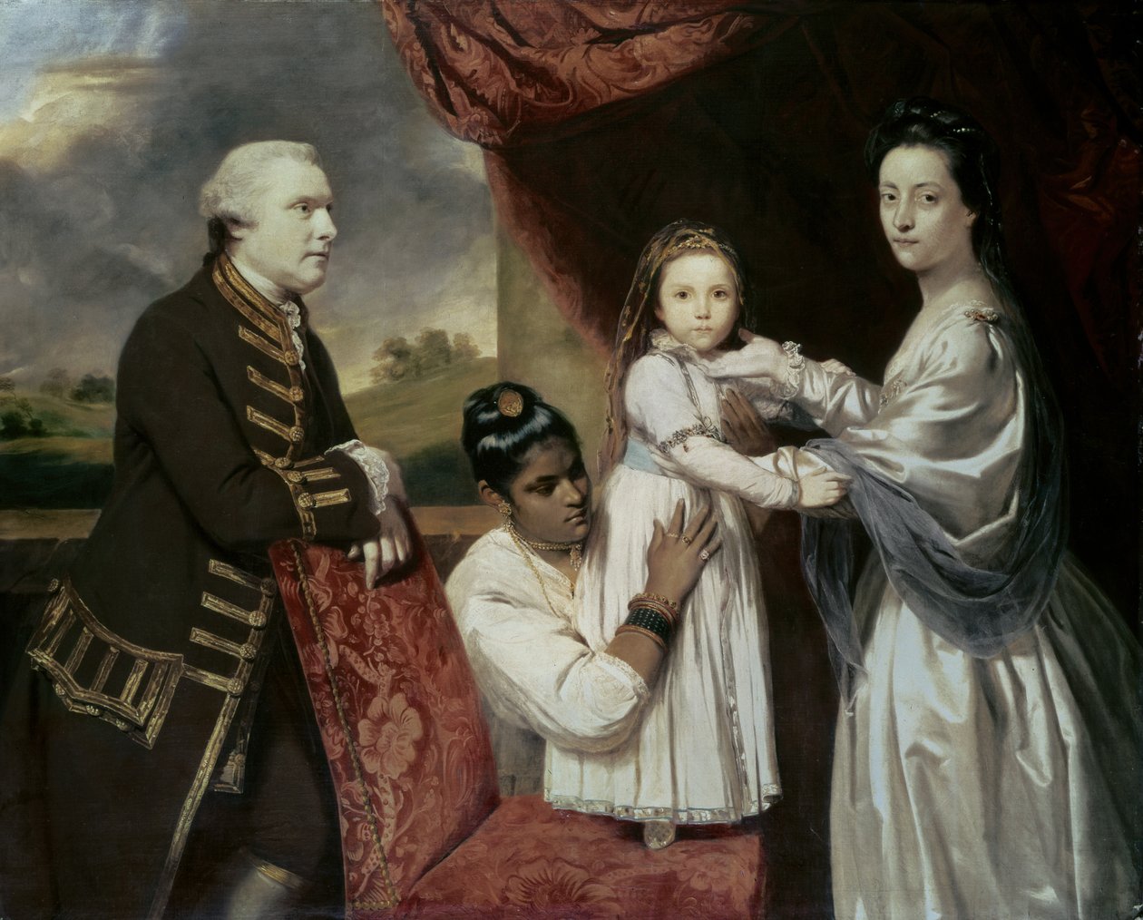 蒂索·汉考克（Tysoe Saul Hancock），他的妻子费城（Philadelphia），他们的女儿伊丽莎白（Elizabeth）和他们的印度女仆克莱兰达（Clarinda），约1765年5月5日 作者 约书亚·雷诺兹（Joshua Reynolds）