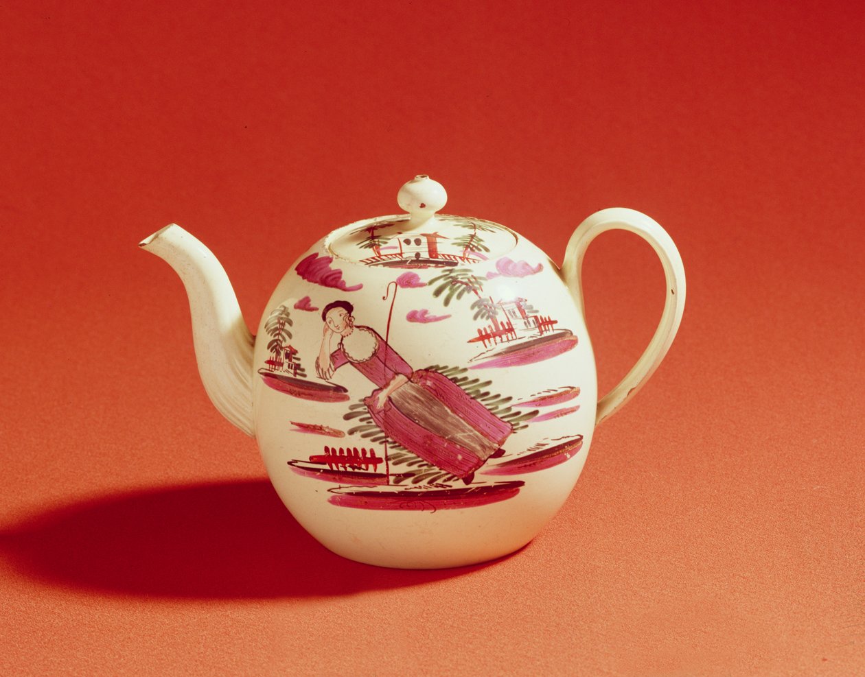 牧羊女茶壶，由大卫·罗兹 (David Rhodes) 装饰，约 1770 年（奶油制品） 作者 约西亚·韦奇伍德