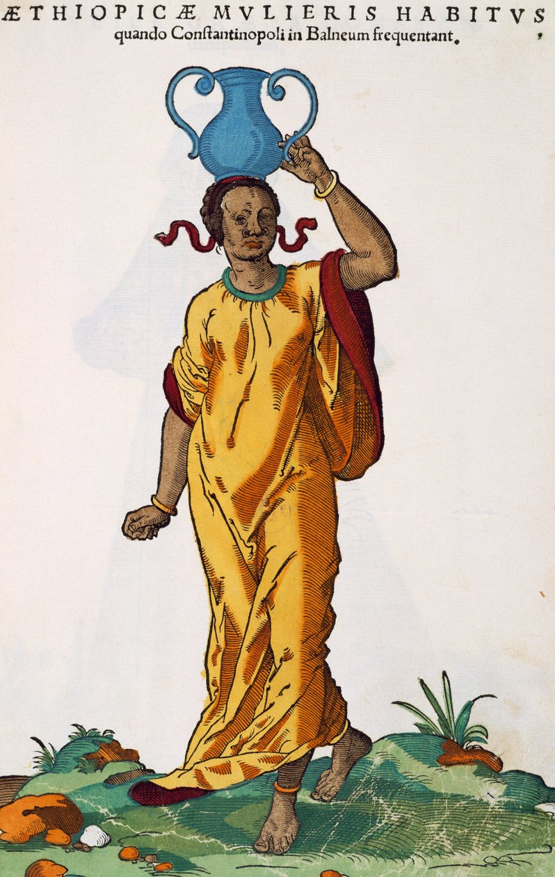 埃塞俄比亚妇女，老汉斯-魏格尔（活跃于1549-1577年）根据约斯特-安曼（1539-1591年）的画作雕刻的，出自Habitus praecipuorum populorum tam virorum quam foeminarum singulari artte depicti，纽伦堡 作者 约斯特安曼