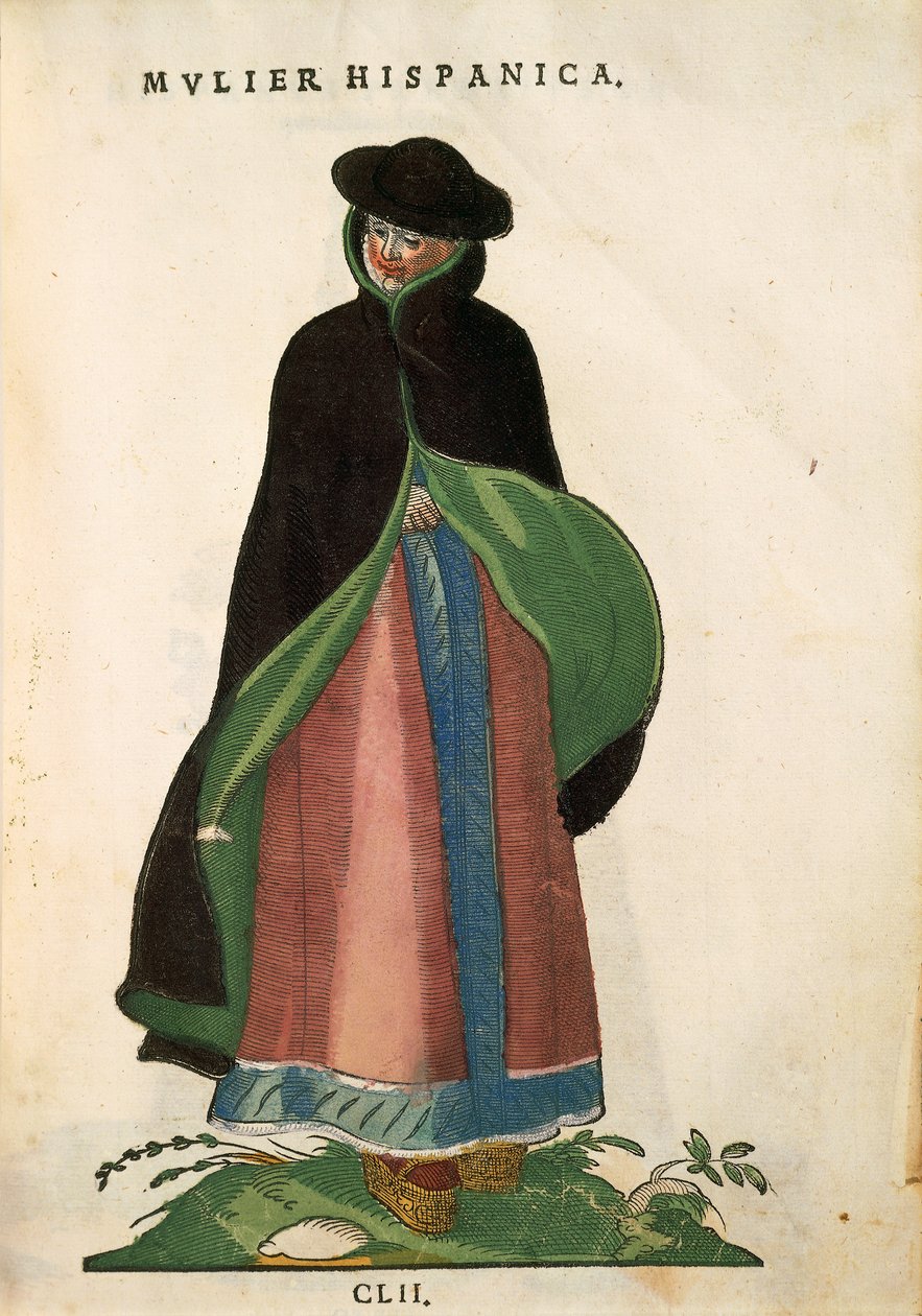 西班牙妇女，摘自Jost Amman的Habitus Praecipuorum Popularum，雕版画 作者 约斯特安曼