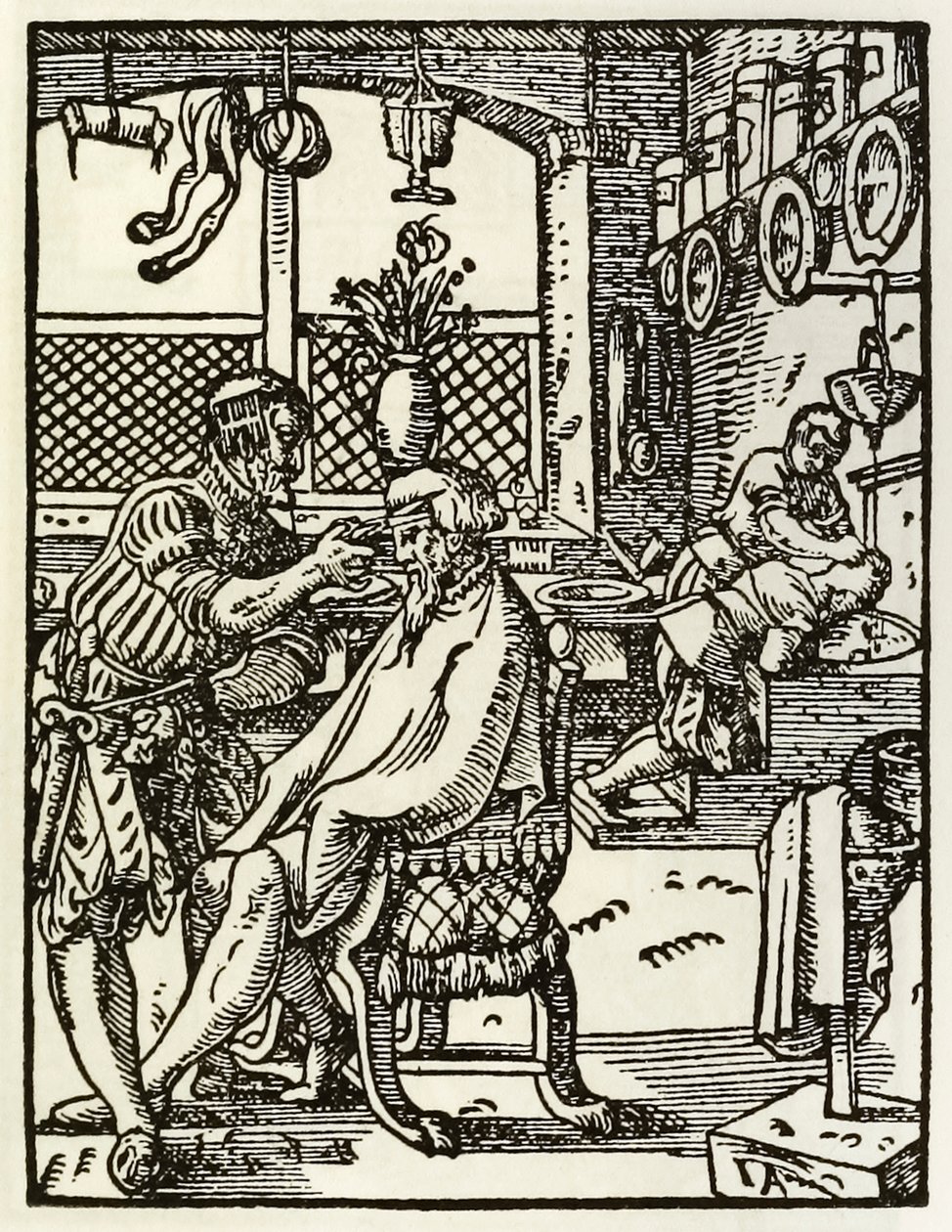描述职业和行业的系列中的理发师首次在德国法兰克福的DasStändebuch1568发表 作者 约斯特安曼