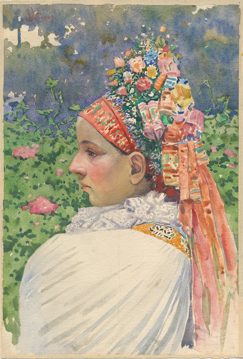 斯洛伐克新娘夫妇 Uprka, Joza (1861-1940)。 布面油画，尺寸：54.8x37 作者 乔扎·乌普卡（JožaUprka）